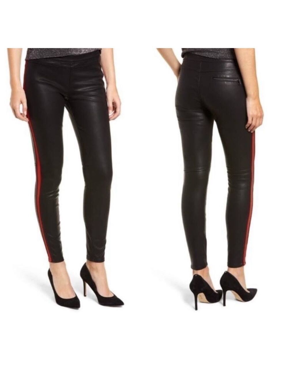 Blank NYC Light my Fire Faux Leather Pull on Pants with Red Stripes